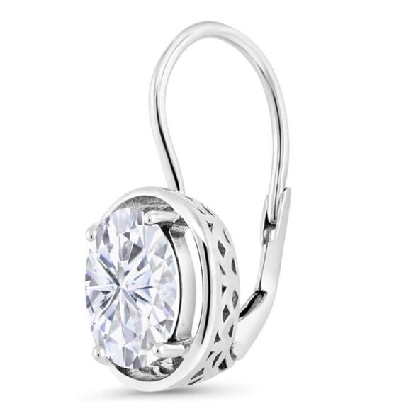 925 Sterling Silver with 4.20 Cttw White Moissanite Oval Leverback Drop Earrings - Picture 2 of 4